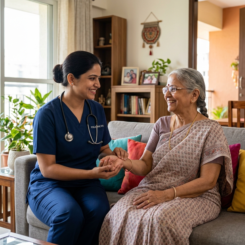 Verified Indian nurse providing compassionate bedside care to senior patient